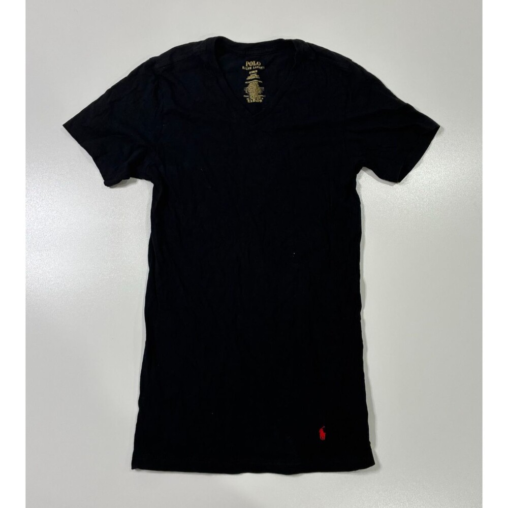 Polo Ralph Lauren Women’s Black White Striped V-Neck Logo Tee Shirt Size S
